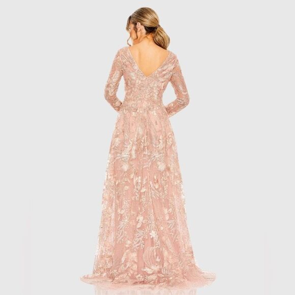 MAC DUGGAL  20214 Pink Embellished Long Sleeve V Neck A Line Gown - Picture 4 of 12